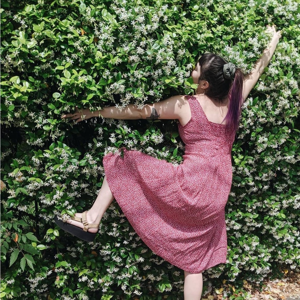 Red with White Floral Rayon Summer Midi Dress